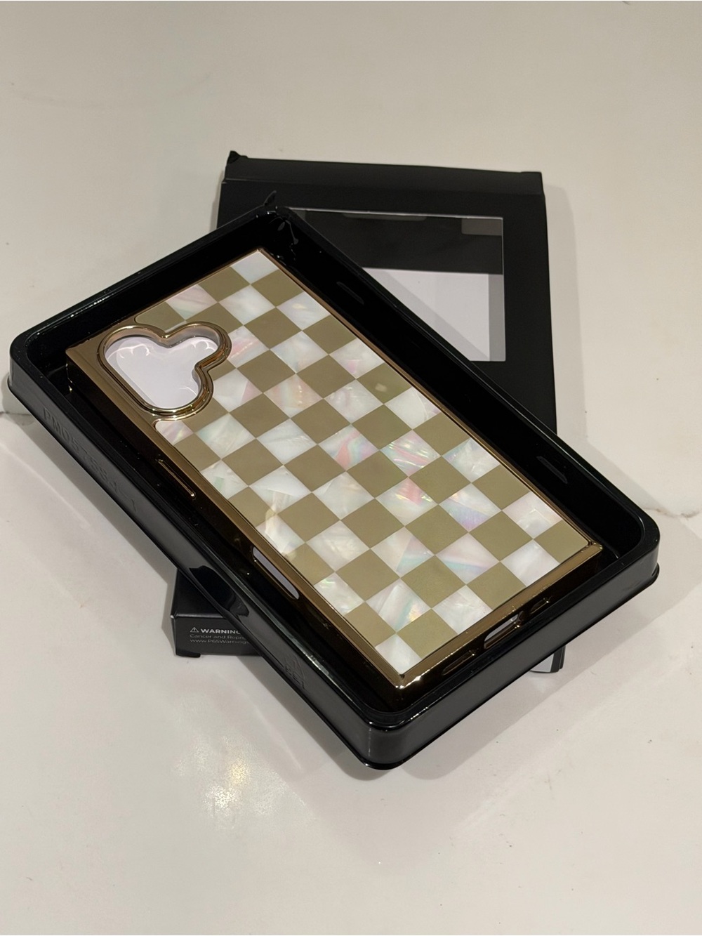 FLAUNT iPhone 17 Case Iridescent Checkerboard Phone Case - Gold & Pearl - Picture 10 of 10